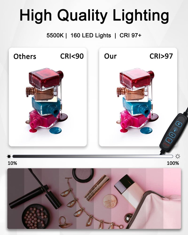 DUCLUS صندوق إضاءة دوكلس للتصوير 40 سم / 16" × 16" ، صندوق كشك تصوير محمول مع 160 ضوء LED قابل للتعديل و 8 خلفيات تصوير للمنتجات - Image 2