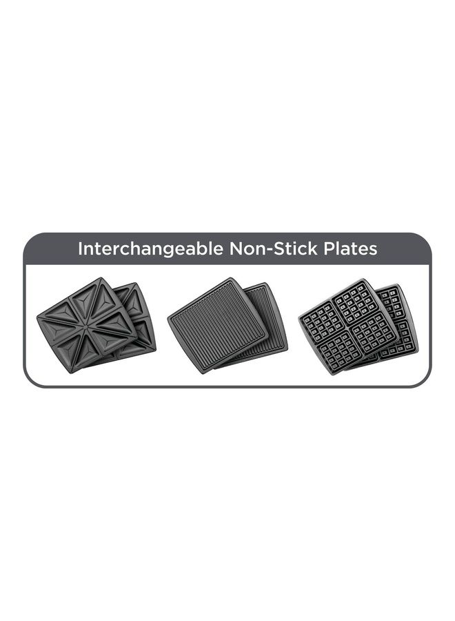 BLACK+DECKER 3-in-1 Sandwich, Waffle Maker, and Grill, 4 Slice Capacity, Interchangeable Plates, 180° Flat Grill, Compact, Locking Clamp, Safe, Even Cooking, 1400 W TS4130-B5 black - Image 3
