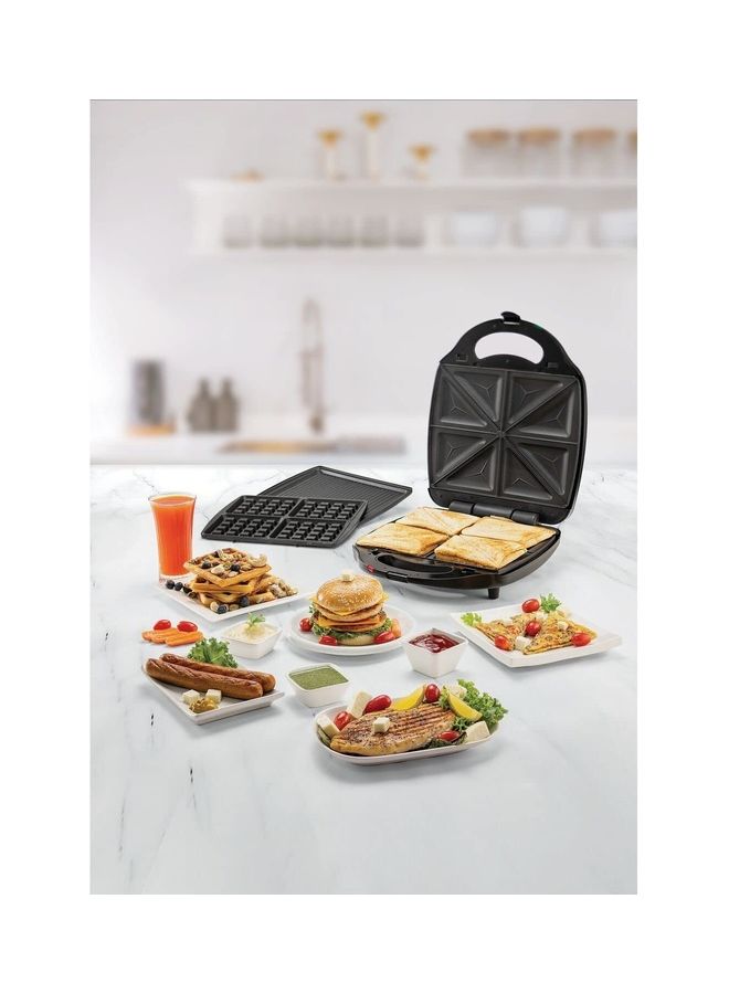 BLACK+DECKER 3-in-1 Sandwich, Waffle Maker, and Grill, 4 Slice Capacity, Interchangeable Plates, 180° Flat Grill, Compact, Locking Clamp, Safe, Even Cooking, 1400 W TS4130-B5 black - Image 4