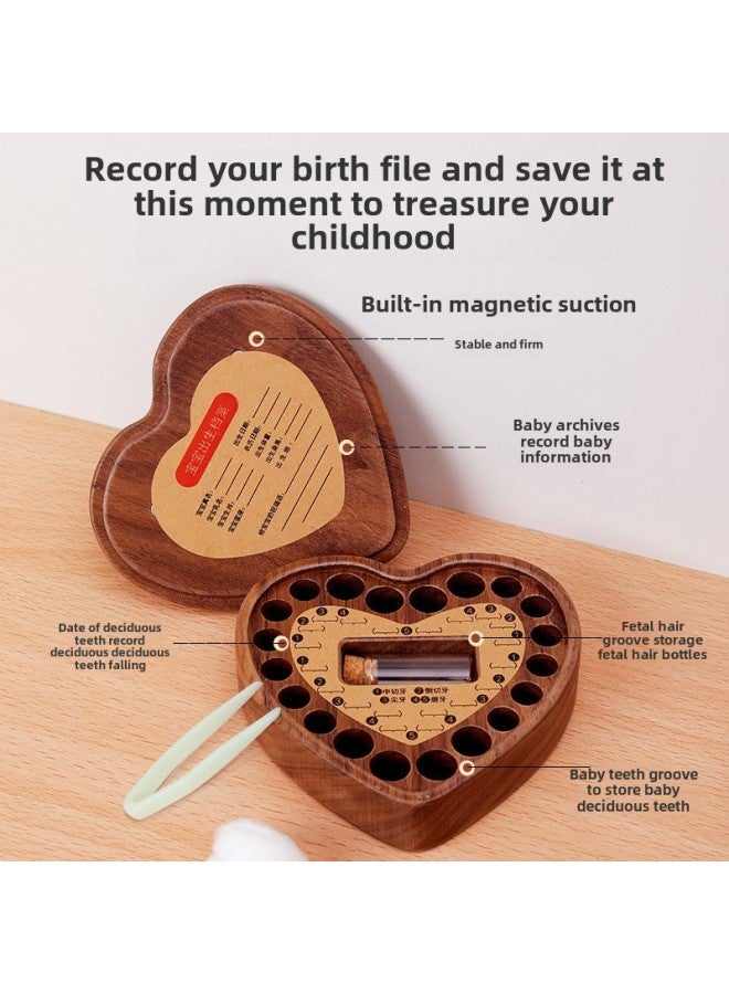 Baby's Beech Cartridge Box Storage Teeth Creative Modeling Commemorative Storage Box Wooden Ornaments Play Home Toys-Specifications:Wz-heart-shaped Lanugo Box Small Size (black Walnut Style)