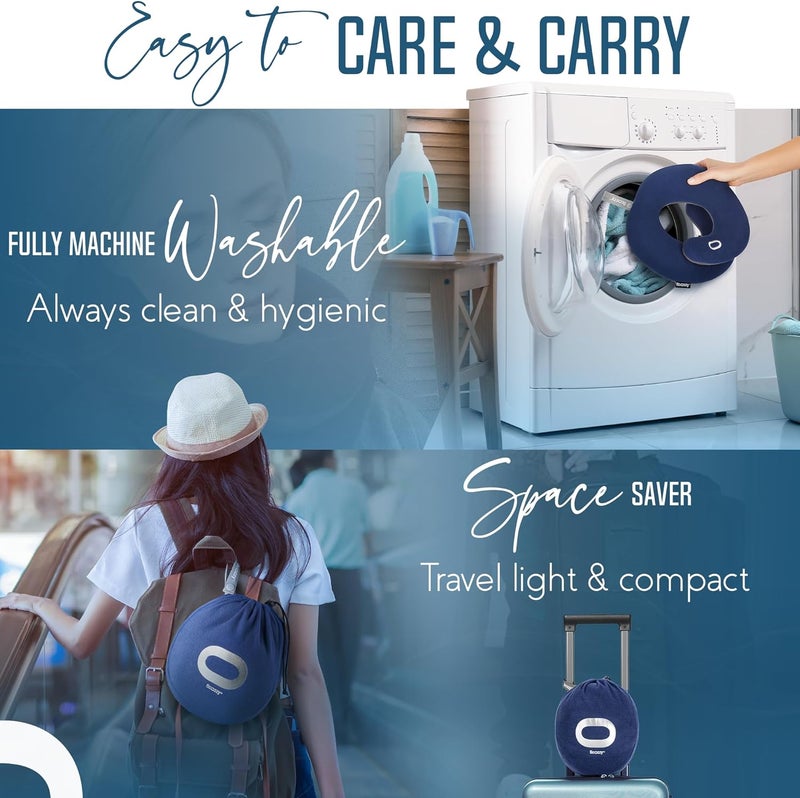 BCOZZY Double Support Neck Pillow for Travel, 3 Ergonomic Ways Supporting The Neck, Head, and Chin When Sleeping Upright on Flights, Car, and Home, Comfortable Airplane Travel Pillow, X- Large, Navy - Image 4
