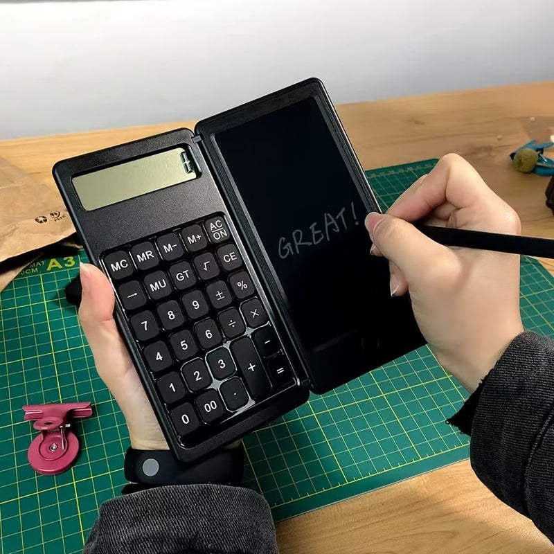 آلة حاسبة سوداء مع لوحة كتابة، شاشة LCD مكونة من 12 رقماً، شاشة عالية الوضوح بحجم 5 بوصات، بطارية مزدوجة، وظائف حسابية متعددة، للاستخدام المكتبي والتجاري والشخصي - Image 3