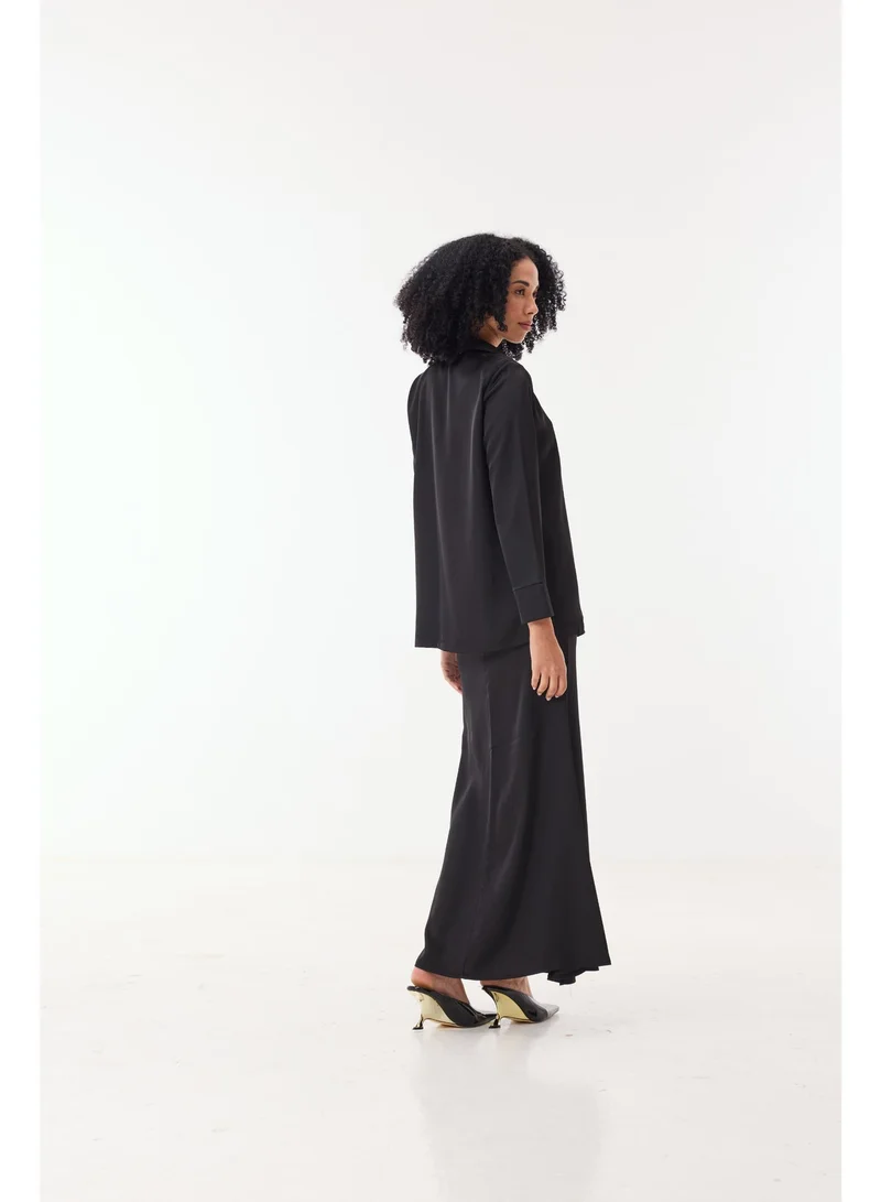 Ashita Fernandes  Poly Satin Relaxed-Fit Collared Shirt with Full Sleeves – Black for Women | Best Price UAE
