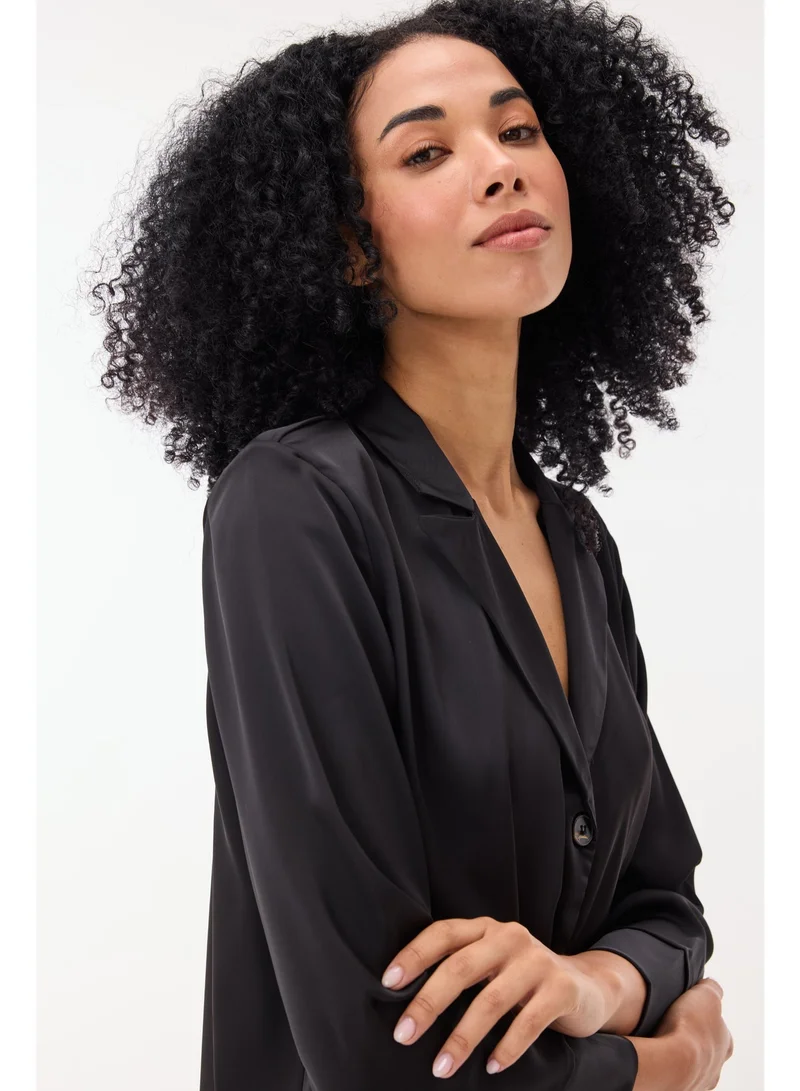 Ashita Fernandes  Poly Satin Relaxed-Fit Collared Shirt with Full Sleeves – Black for Women | Best Price UAE