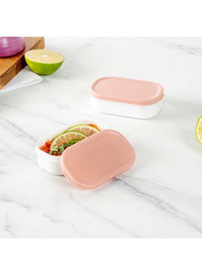 Restaurantware Bento Tek 3.7 x 2.2 x 1.1 Inch Sauce Containers, 4 White Dipping Sauce Cups With Lids - With Pink Lid, Microwavable, Plastic Small Lunchbox Containers, Freezable, Dishwashable - Image 3