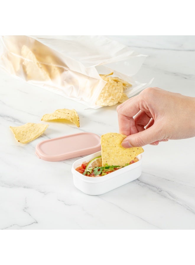 Restaurantware Bento Tek 3.7 x 2.2 x 1.1 Inch Sauce Containers, 4 White Dipping Sauce Cups With Lids - With Pink Lid, Microwavable, Plastic Small Lunchbox Containers, Freezable, Dishwashable - Image 5