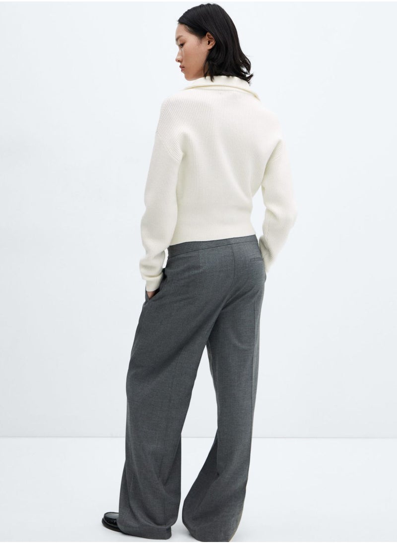 MANGO - Zip Detail Striped Sweater - Image 1