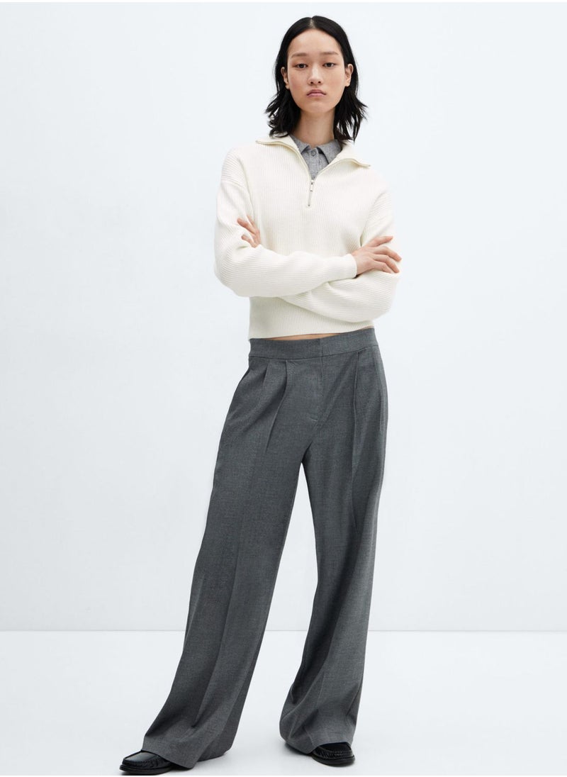 MANGO - Zip Detail Striped Sweater - Image 1