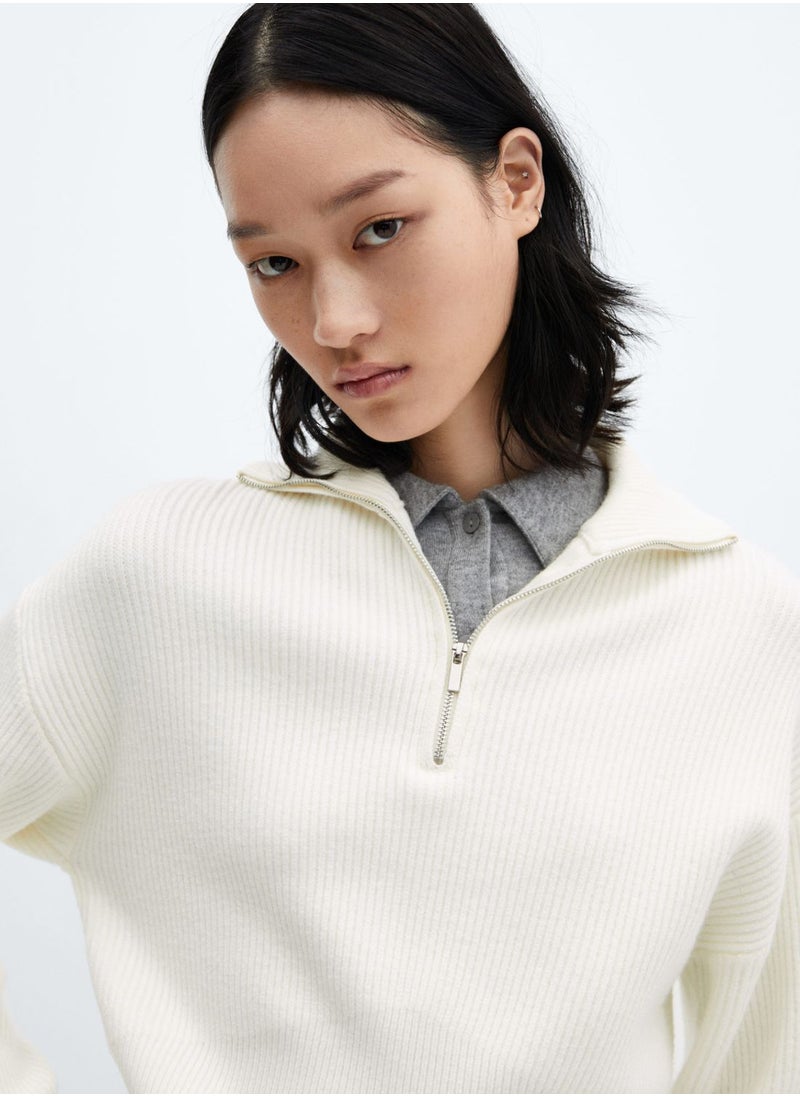 MANGO - Zip Detail Striped Sweater - Image 1
