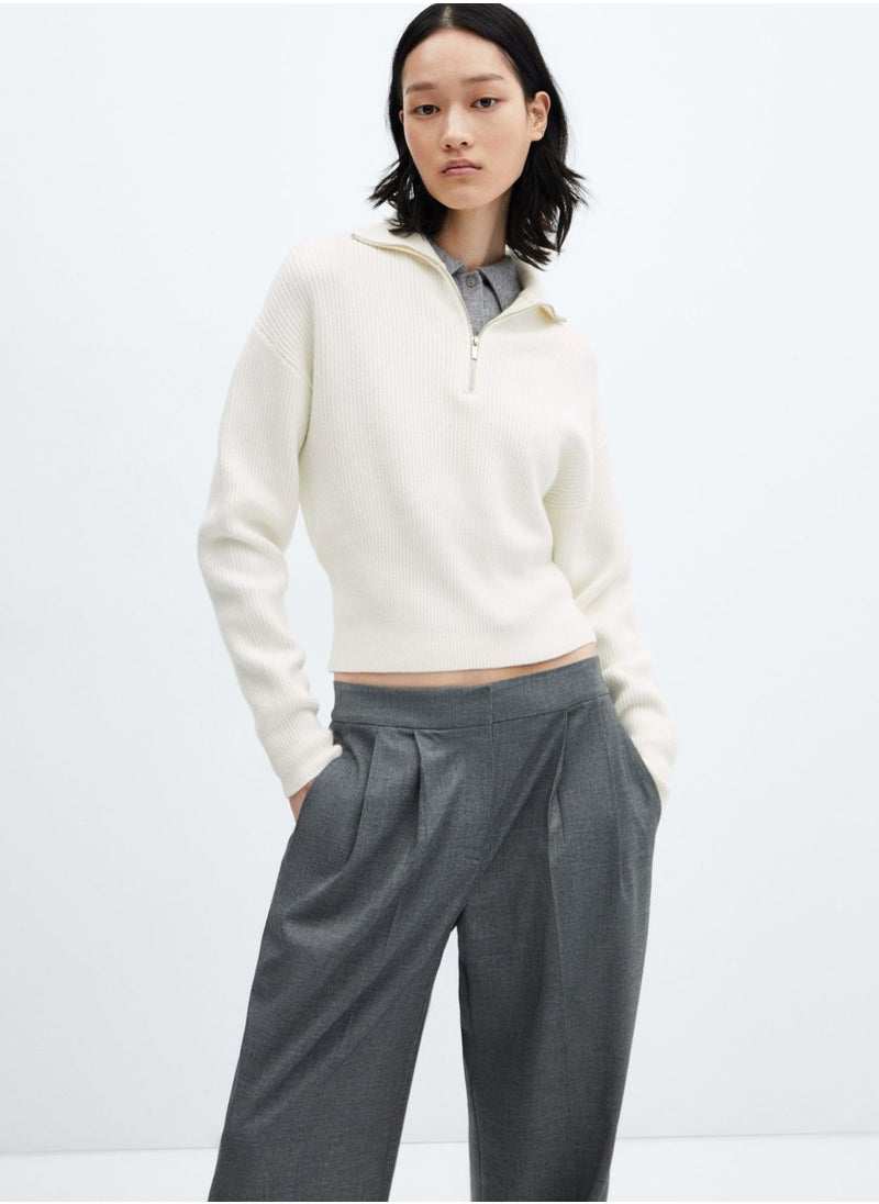 MANGO - Zip Detail Striped Sweater - Image 1