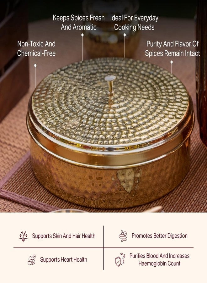 P-TAL Brass Masala Box for Kitchen with Spoon Masala Dani Spice Box Set Anjarai Petti Masala Dabba Ptal Brass Utensils for Kitchen (7 Containers 50 gm each) - Image 4