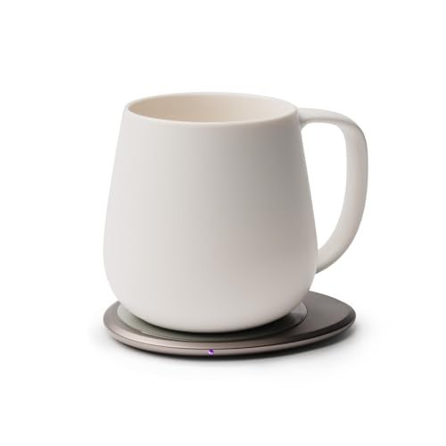 OHOM Ui+ Self-Heating Mug Set – Jasmine White | 18 fl oz / 532 mL Ceramic Coffee & Tea Mug Set with Heating Pad - Image 1