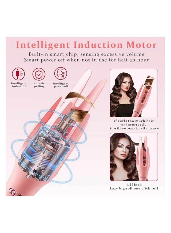 أداة تجعيد الشعر الأوتوماتيكية، مكواة تجعيد أوتوماتيكية مع 4 درجات حرارة، مكواة تجعيد دوارة ذات جهد مزدوج مع تسخين سريع 1 1/4 بوصة وإيقاف تلقائي لتصفيف الشعر الاحترافي - Image 2