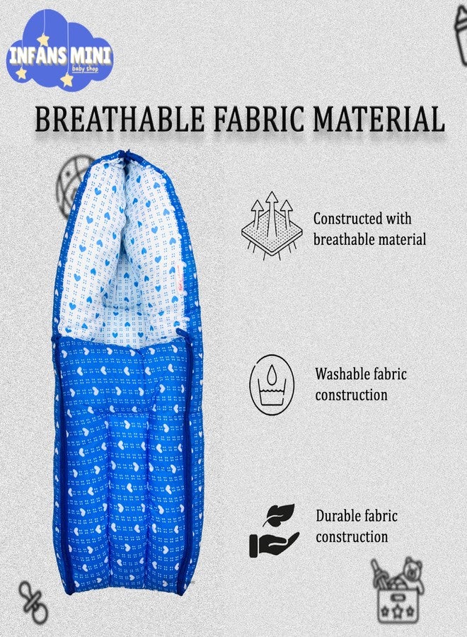 Infans Mini سرير أطفال قطني مزين بنقاط وقلوب ميجا 3 في 1 من إنفانز، قابل للطي والحمل، كيس نوم مطبوع للأطفال - سرير أطفال - محمول للجنسين، سهل الحمل، خفيف الوزن، مناسب للأطفال حديثي الولادة من عمر 4 إلى 8 أشهر (أزرق) - Image 5