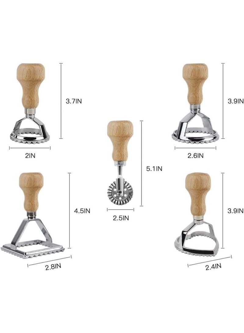 ChicAbode 5 أجهزة كمبيوتر شخصية رافيولي طابع صانع القطع مجموعة، المعكرونة الطوابع القالب مع مقبض خشبي والحافة المزروعة، رافيولي أدوات الصحافة مع عجلة الأسطوانة للمعكرونة المنزلية الصنع، الكعك واللازانيا - Image 2
