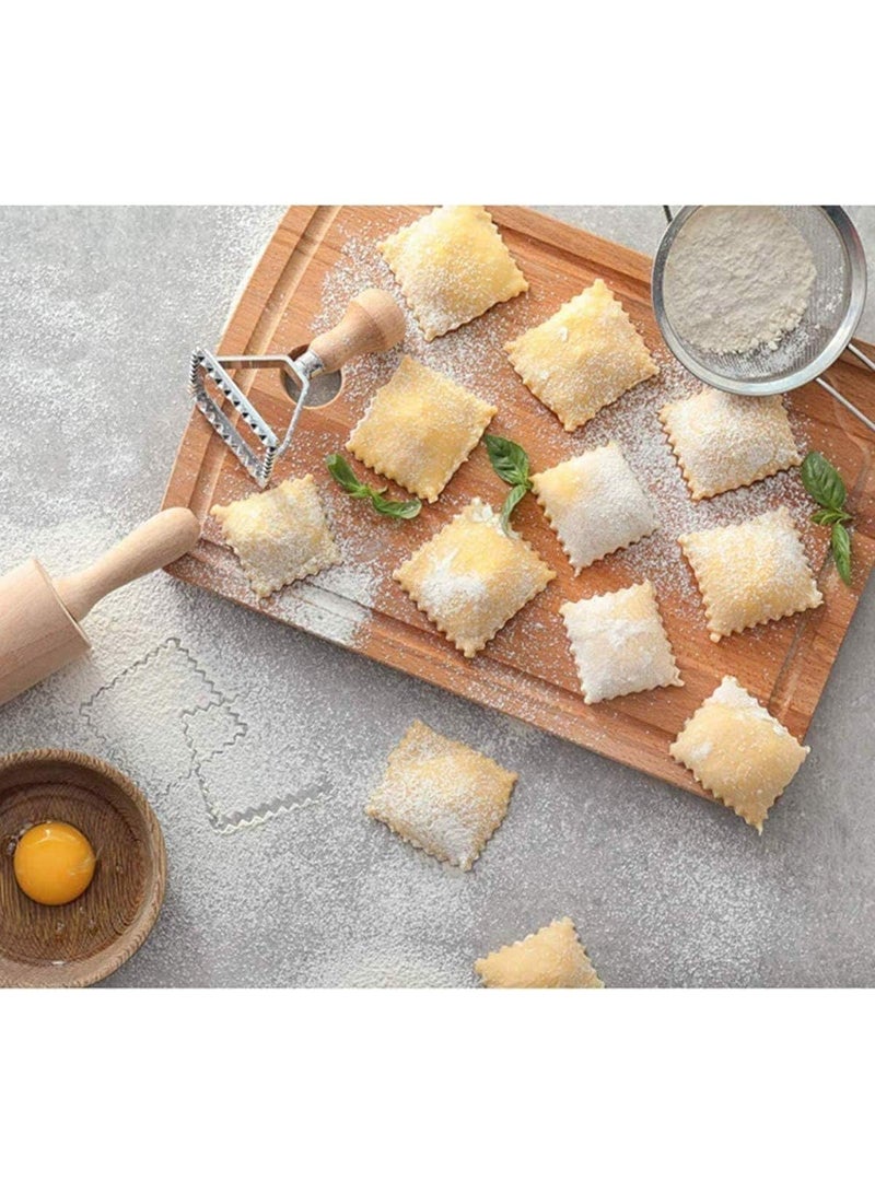 ChicAbode 5 أجهزة كمبيوتر شخصية رافيولي طابع صانع القطع مجموعة، المعكرونة الطوابع القالب مع مقبض خشبي والحافة المزروعة، رافيولي أدوات الصحافة مع عجلة الأسطوانة للمعكرونة المنزلية الصنع، الكعك واللازانيا - Image 5