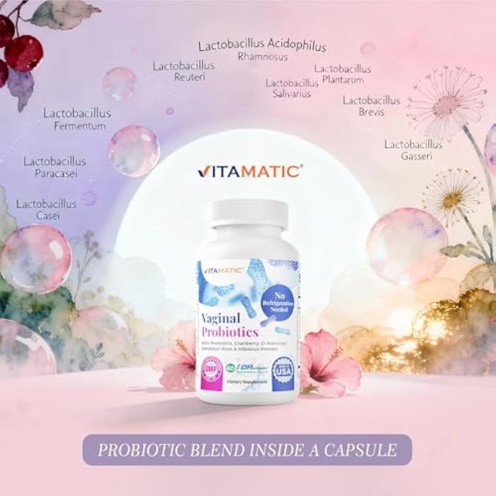 Vitamatic Vaginal Probiotics for Women – 20 Billion CFU, pH Balance & Odor Control, 60 DR Capsules with Prebiotics, Cranberry, D-Mannose, Hibiscus & Dandelion – Feminine Health & Daily Support* - Image 5