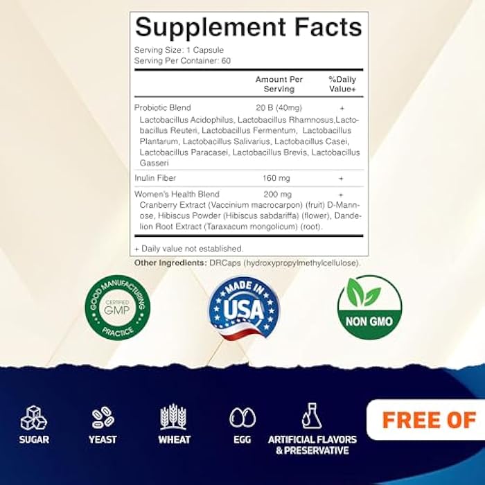 Vitamatic Vaginal Probiotics for Women – 20 Billion CFU, pH Balance & Odor Control, 60 DR Capsules with Prebiotics, Cranberry, D-Mannose, Hibiscus & Dandelion – Feminine Health & Daily Support* - Image 2