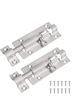 KASTWAVE قفل انزلاقي للأمان Door Security Slide Latch Lock عبوتين، قفل باب بدون مفتاح Keyless Entry Door Lock، قفل باب انزلاقي من الفولاذ المقاوم للصدأ Thickened Stainless Steel Sliding Door Lock، سهل التركيب Easy to Install Gate، قفل انزلاقي مع براغي Slide Latch Lock with Screws  - Image 1
