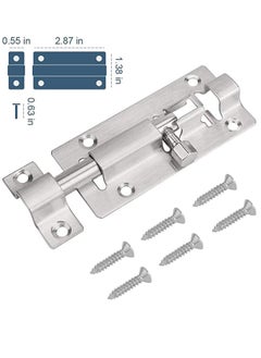 KASTWAVE قفل انزلاقي للأمان Door Security Slide Latch Lock عبوتين، قفل باب بدون مفتاح Keyless Entry Door Lock، قفل باب انزلاقي من الفولاذ المقاوم للصدأ Thickened Stainless Steel Sliding Door Lock، سهل التركيب Easy to Install Gate، قفل انزلاقي مع براغي Slide Latch Lock with Screws  - Image 2
