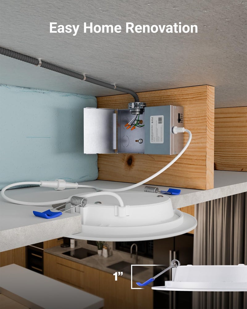Sunco Lighting Sunco 24 Pack 6 Inch LED Recessed Light, Ceiling Canless Recessed Lights, Baffle Trim, 1200 LM, 14W, Selectable CCT 2700K/3000K/4000K/5000K/6000K, Dimmable with Junction Box - Image 4
