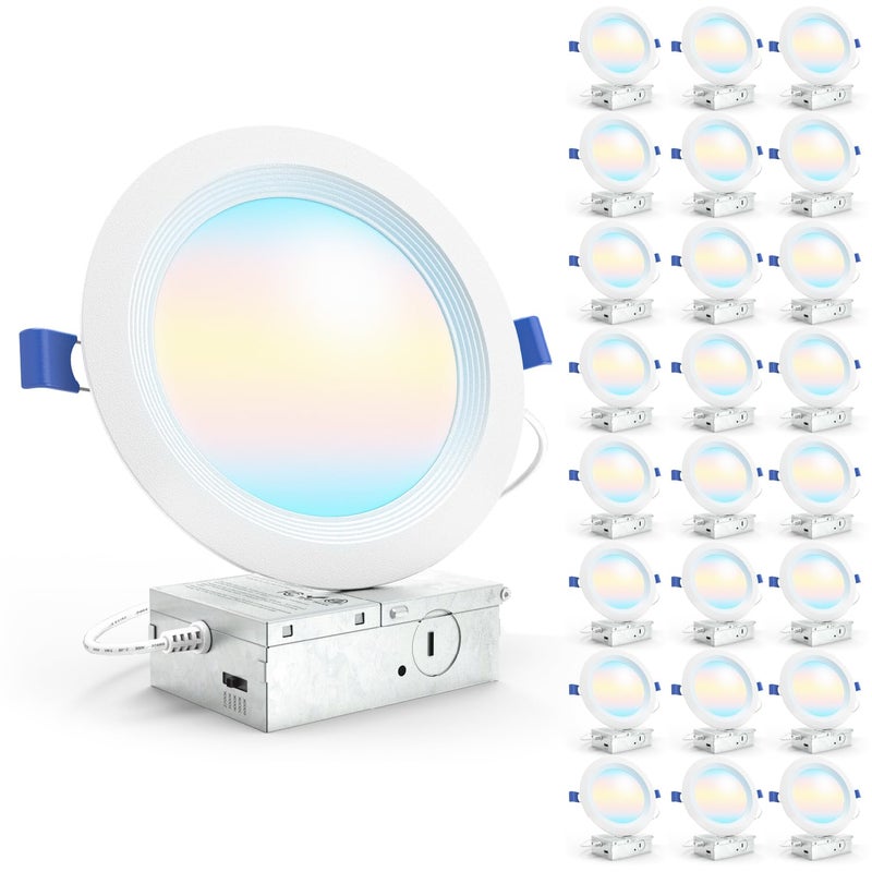 Sunco Lighting Sunco 24 Pack 6 Inch LED Recessed Light, Ceiling Canless Recessed Lights, Baffle Trim, 1200 LM, 14W, Selectable CCT 2700K/3000K/4000K/5000K/6000K, Dimmable with Junction Box - Image 1