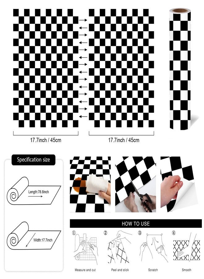 OSECAGE Modern Peel and Stick Wallpaper Black and White Mosaic Checkered Contact Paper 17.7"x78.8" Self Adhesive Lattice Wallpaper Removable Decorative Wallpaper for Bedroom Countertops Cabinet - Image 3