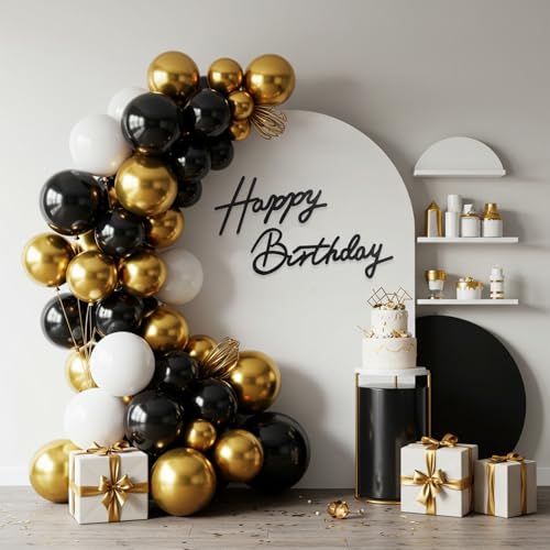 TONIFUL Happy Birthday Sign for Backdrop - Glitter Black Felt Banner - Includes Dot Glue - Perfect for Birthday Party Backdrop,Wall Decr,Balloon Arch,Photo Background - Image 3