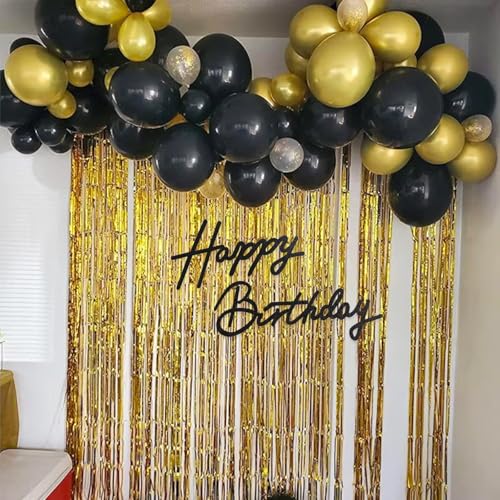 TONIFUL Happy Birthday Sign for Backdrop - Glitter Black Felt Banner - Includes Dot Glue - Perfect for Birthday Party Backdrop,Wall Decr,Balloon Arch,Photo Background - Image 2