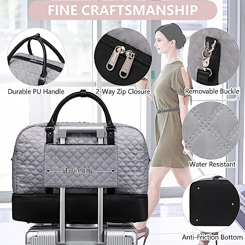 Wogarl 4PCS Weekender Bags for Women Large Overnight Bag Weekend Travel Duffel Bag Carry on Shoulder with Shoe Compartment Canvas Toiletry Bag for Travel Business Gym(Grey-LG) - Image 4