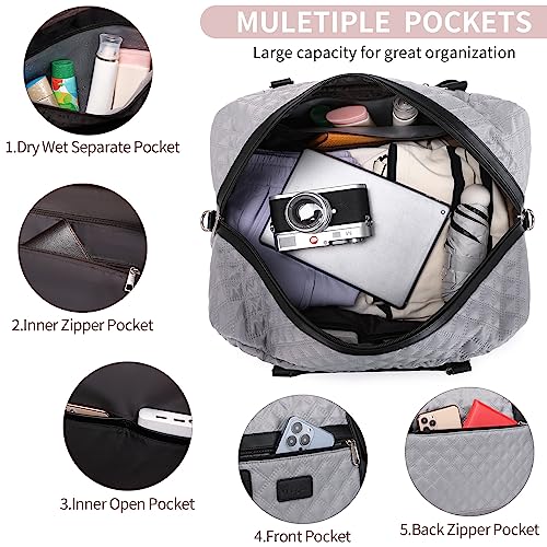 Wogarl 4PCS Weekender Bags for Women Large Overnight Bag Weekend Travel Duffel Bag Carry on Shoulder with Shoe Compartment Canvas Toiletry Bag for Travel Business Gym(Grey-LG) - Image 3