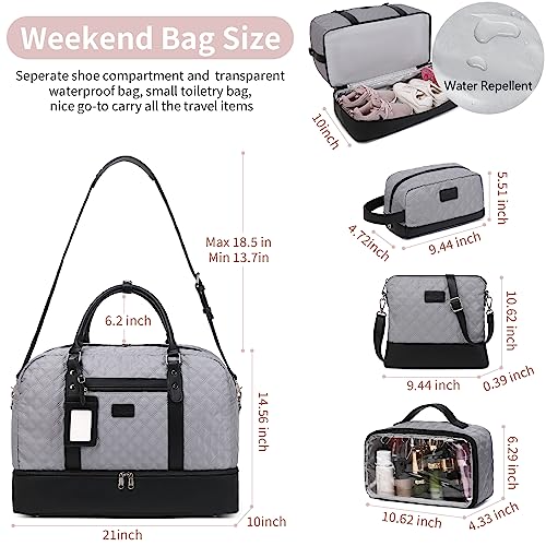 Wogarl 4PCS Weekender Bags for Women Large Overnight Bag Weekend Travel Duffel Bag Carry on Shoulder with Shoe Compartment Canvas Toiletry Bag for Travel Business Gym(Grey-LG) - Image 5