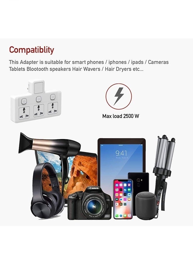 فرحة متطورة وصلة قابس عالمية، قابس مقابس تمديد متعددة، محول قابس حائط، مقبس قابس بريطاني 3 طرق، تحويل 1 إلى 3، كابل مجاني مع تصنيف 3 دبابيس، محول تمديد طاقة للحماية من زيادة التيار - Image 5