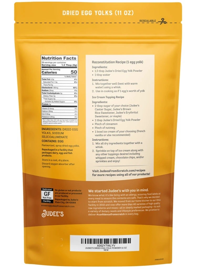Judee's Gluten Free Dried Egg Yolk Powder - 11 oz, Gluten-Free for Baking, Sauces, Ice Cream & More - High-Protein - Powdered Eggs - Image 2