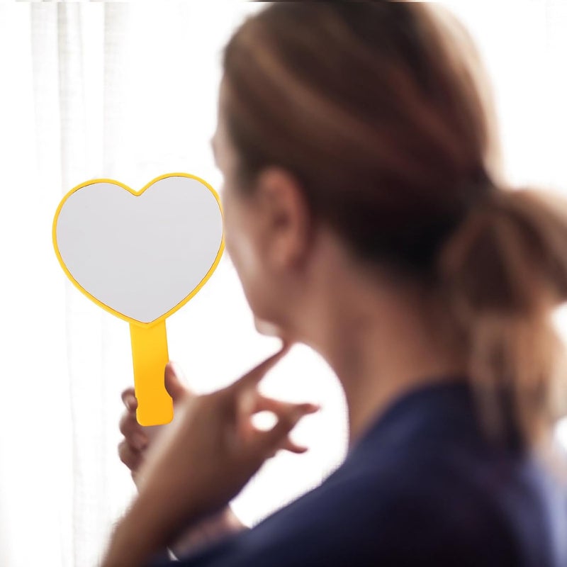 2 Pcs Heart Shape Vanity Hand Mirrors with Handle for Portable Cosmetic Handheld Mirrors in Orange and Rose Red Travel Personal Set - Image 5