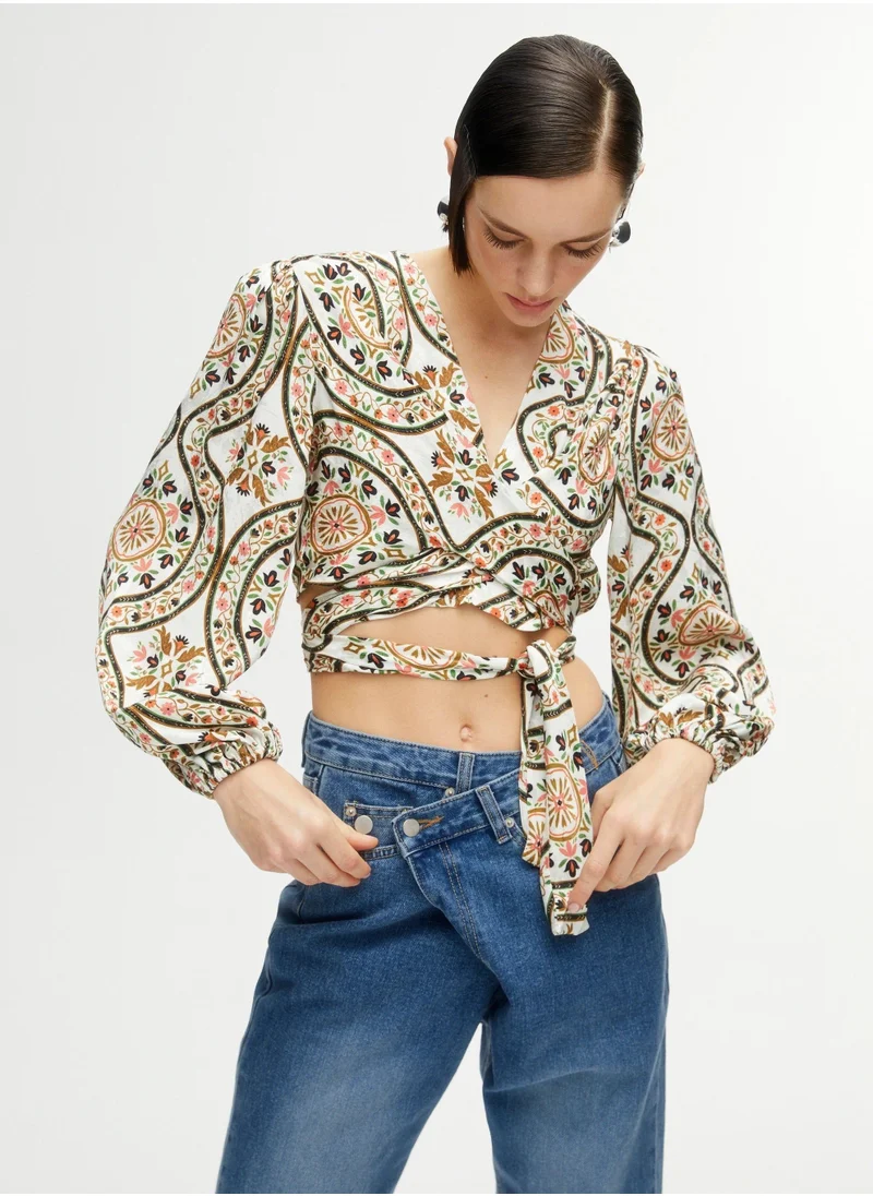 Nocturne Patterned Double Breasted Crop Top