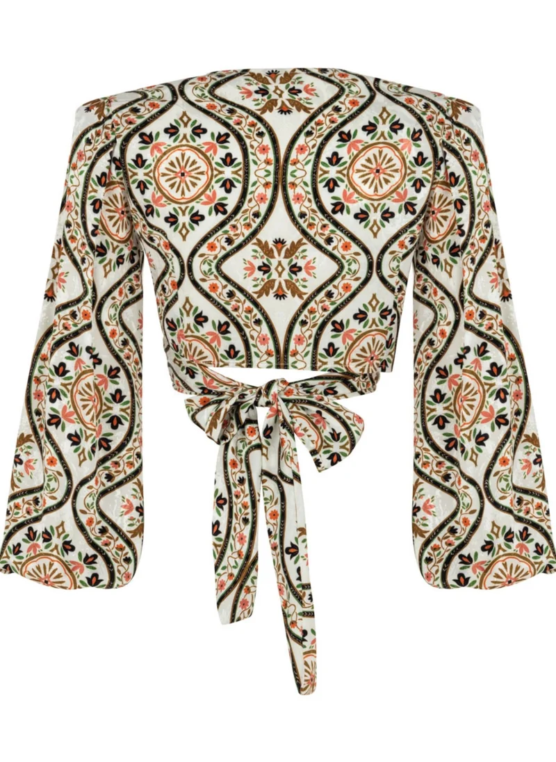 Nocturne Patterned Double Breasted Crop Top