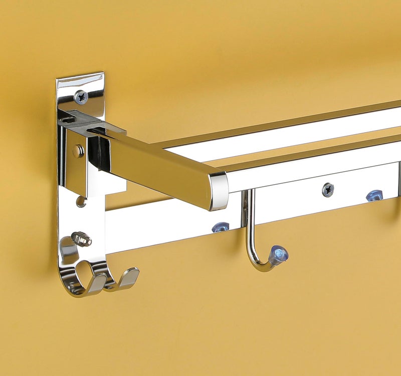 iSTAR Stainless Steel Foldable Towel Rack Hanger for Bathroom/Towel Rod/Bar/Bathroom Accessories/Cloth Hook(24inch-Chrome) - Pack of 1 (Round) - Image 4