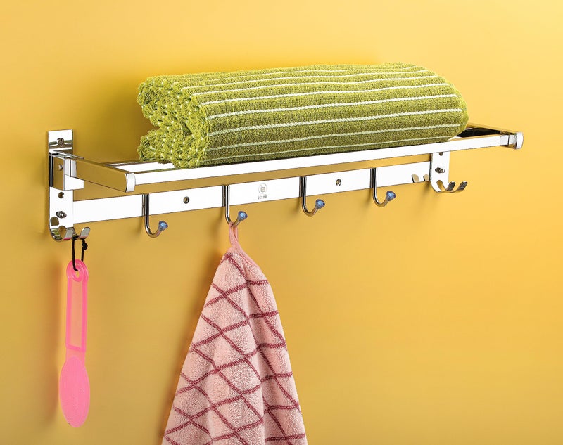 iSTAR Stainless Steel Foldable Towel Rack Hanger for Bathroom/Towel Rod/Bar/Bathroom Accessories/Cloth Hook(24inch-Chrome) - Pack of 1 (Round) - Image 1