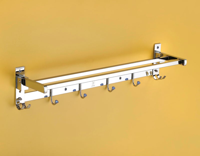 iSTAR Stainless Steel Foldable Towel Rack Hanger for Bathroom/Towel Rod/Bar/Bathroom Accessories/Cloth Hook(24inch-Chrome) - Pack of 1 (Round) - Image 3