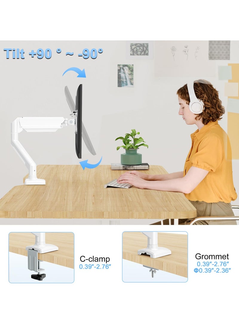 ذراع تثبيت شاشة واحدة يناسب شاشة يصل حجمها إلى 32 بوصة، حامل شاشة مكتبي يحمل شاشة كمبيوتر بوزن 4.4-19.8 رطل، حامل مكتبي لشاشة زنبركية غازية كاملة الحركة، حامل VESA، أبيض - Image 5