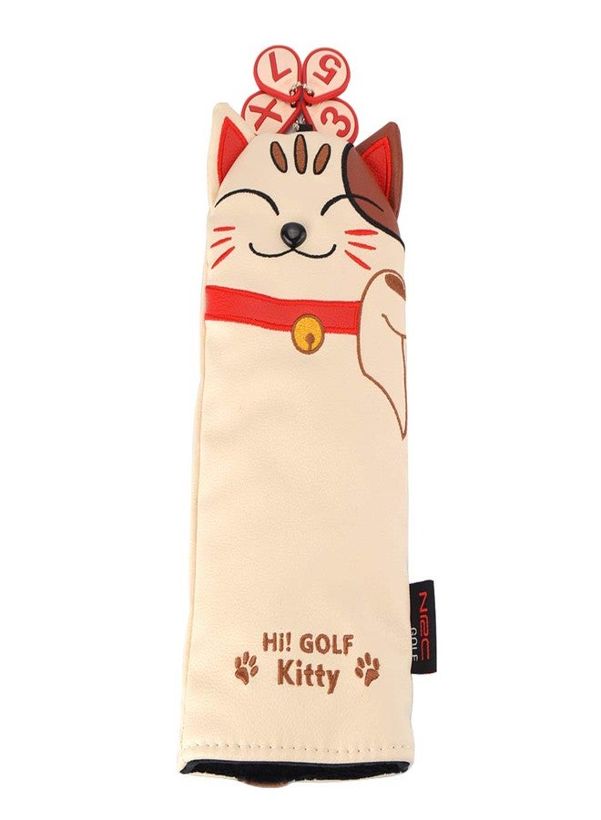 GOOACTION Lucky Cat Golf Hybrid Head Cover, Cartoon Kitten PU Leather Protector with Magnetic Closure, Fits 3/5/7/X Hybrid Clubs, Durable Fur Lining & 360° Protection - Image 1
