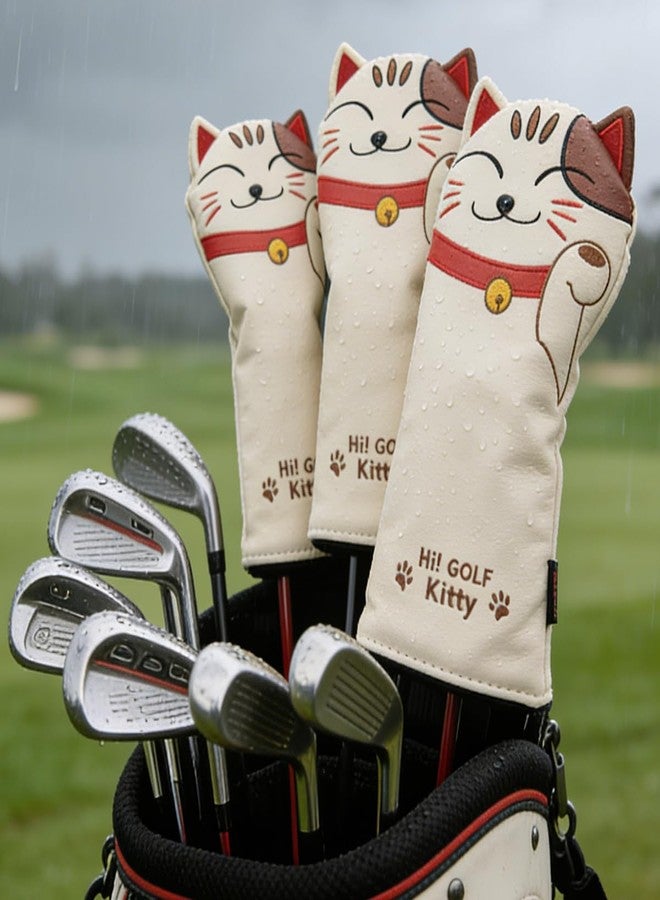 GOOACTION Lucky Cat Golf Hybrid Head Cover, Cartoon Kitten PU Leather Protector with Magnetic Closure, Fits 3/5/7/X Hybrid Clubs, Durable Fur Lining & 360° Protection - Image 3