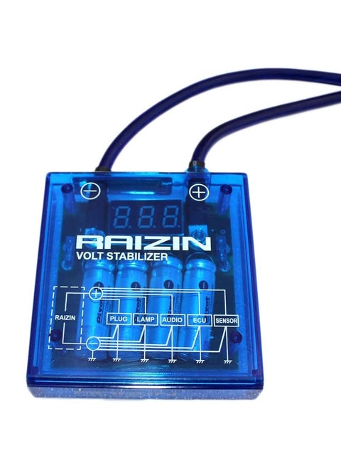 Digital Voltage Stabilizer Car 12V Universal Voltage Regulator Stabilizer Kit with 3 Earth Ground Cables for Car Truck Color Blue