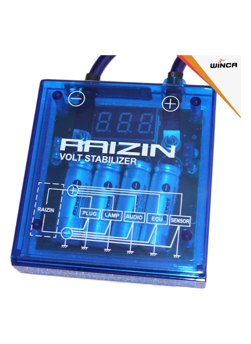 WINCA - Digital Voltage Stabilizer Car 12V Universal Voltage Regulator Stabilizer Kit with 3 Earth Ground Cables for Car Truck Color Blue - Image 1
