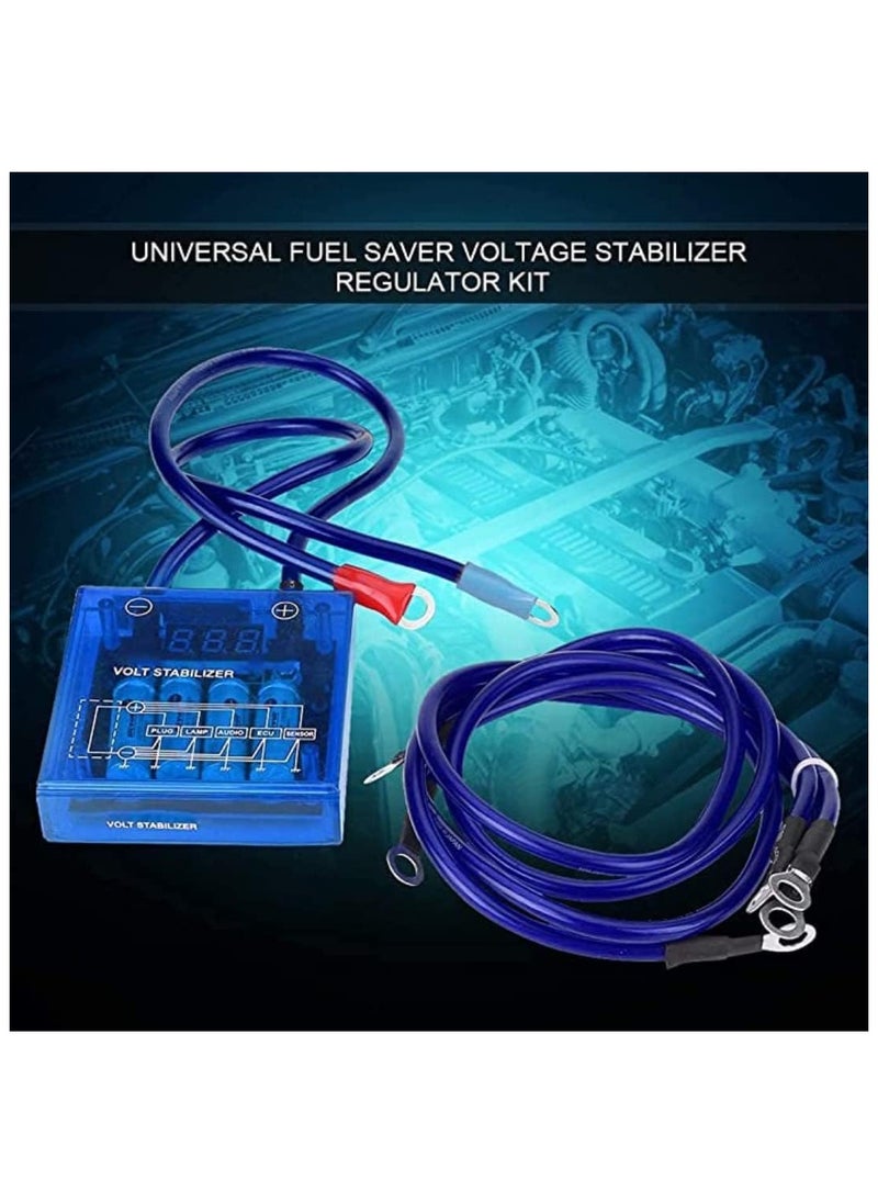 WINCA - Digital Voltage Stabilizer Car 12V Universal Voltage Regulator Stabilizer Kit with 3 Earth Ground Cables for Car Truck Color Blue - Image 1