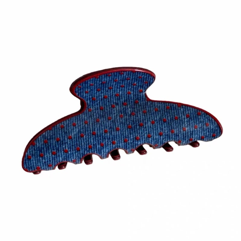 Korean Style Denim Red Polka Dot Acrylic Hair Claw Clip Large Shark Clip for Updo - Image 1