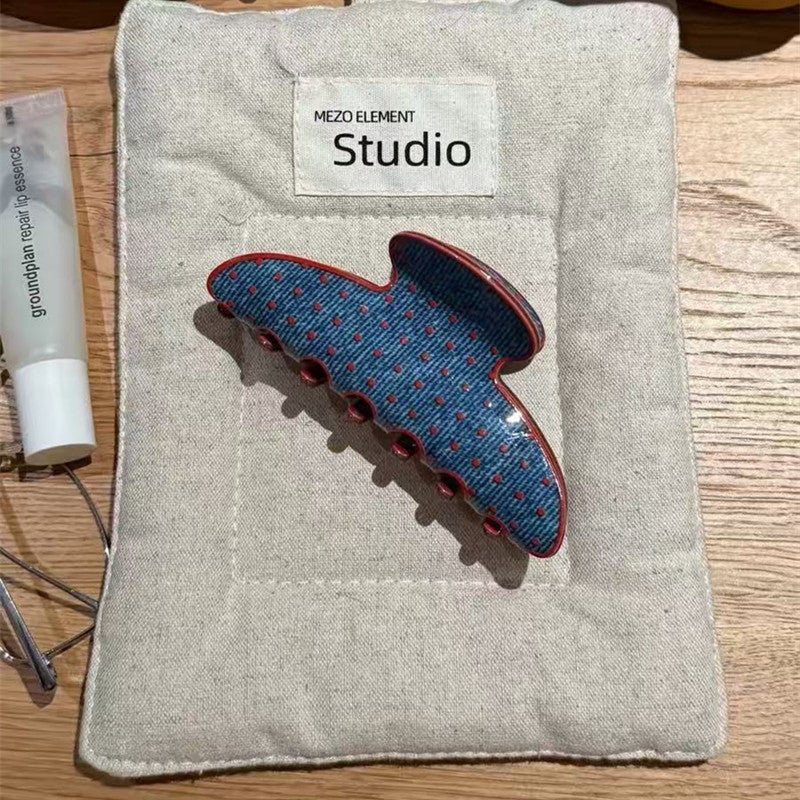 Korean Style Denim Red Polka Dot Acrylic Hair Claw Clip Large Shark Clip for Updo - Image 3
