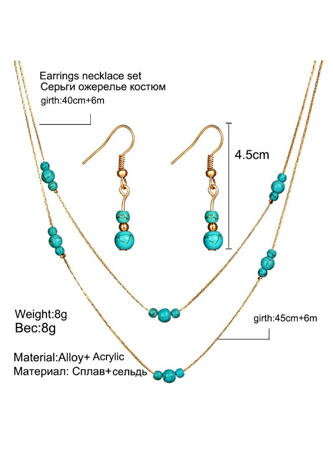 Goolsky مجموعة مجوهرات بوهيمية تركوازية للنساء – قلادة حجر كريم متعددة الطبقات وأقراط دائرية متدلية - Image 3