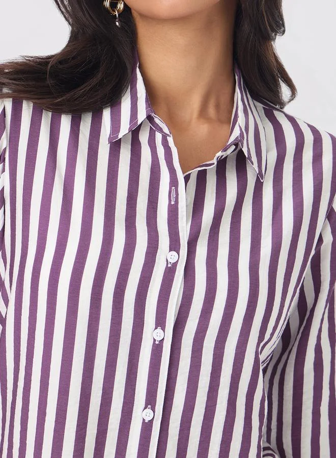 Purple Striped Regular Fit Long Sleeve Shirt